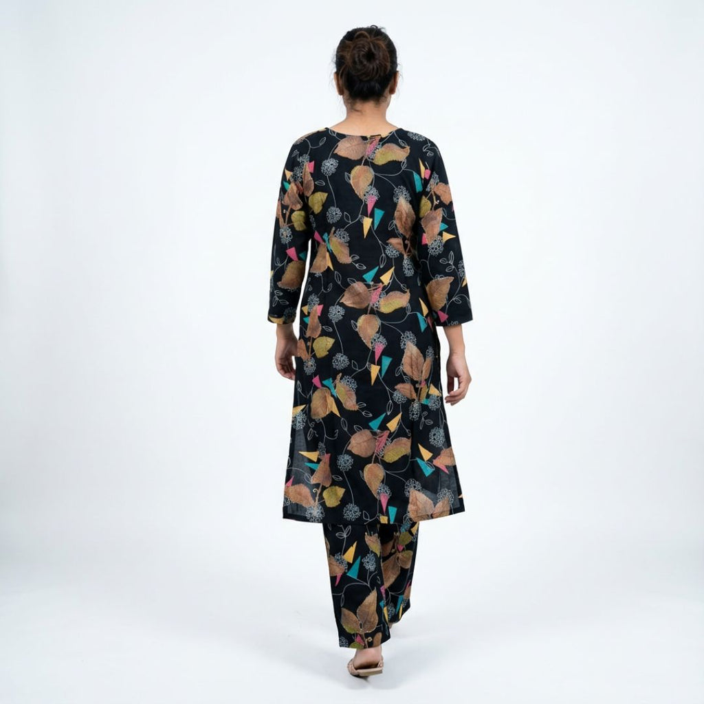 Blueverra Women’s Black Floral Printed Co-ord Set
