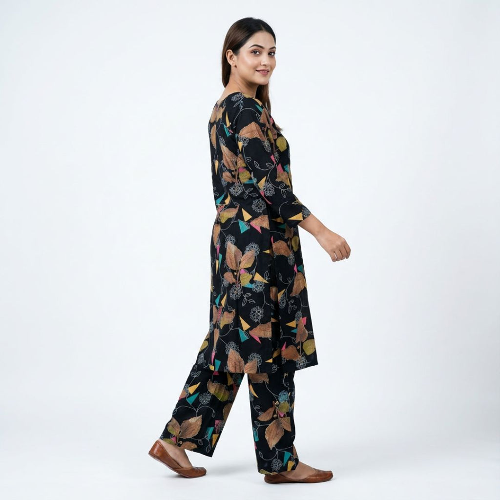 Blueverra Women’s Black Floral Printed Co-ord Set