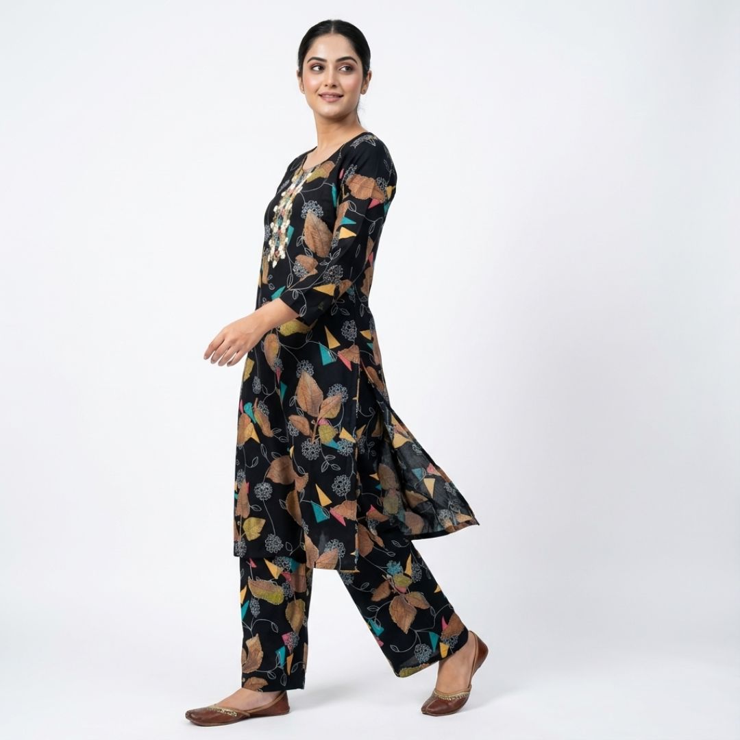 Blueverra Women’s Black Floral Printed Co-ord Set