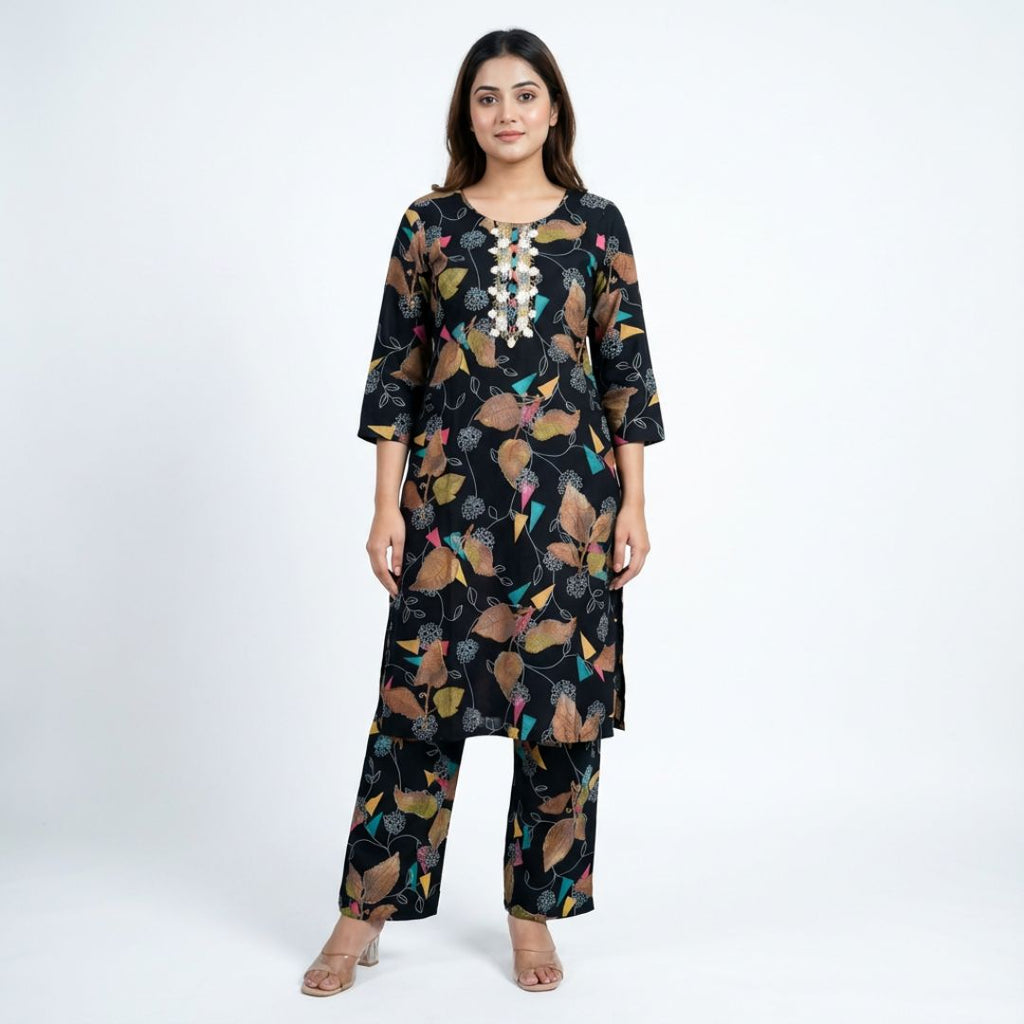 Blueverra Women’s Black Floral Printed Co-ord Set
