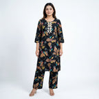 Blueverra Women’s Black Floral Printed Co-ord Set