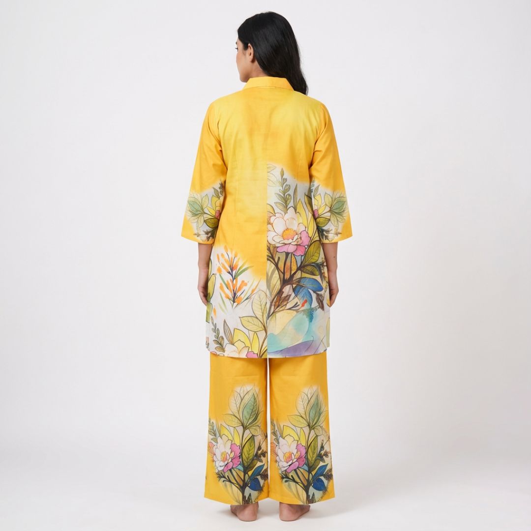 Blueverra Women’s Yellow Floral Printed Co-ord Set