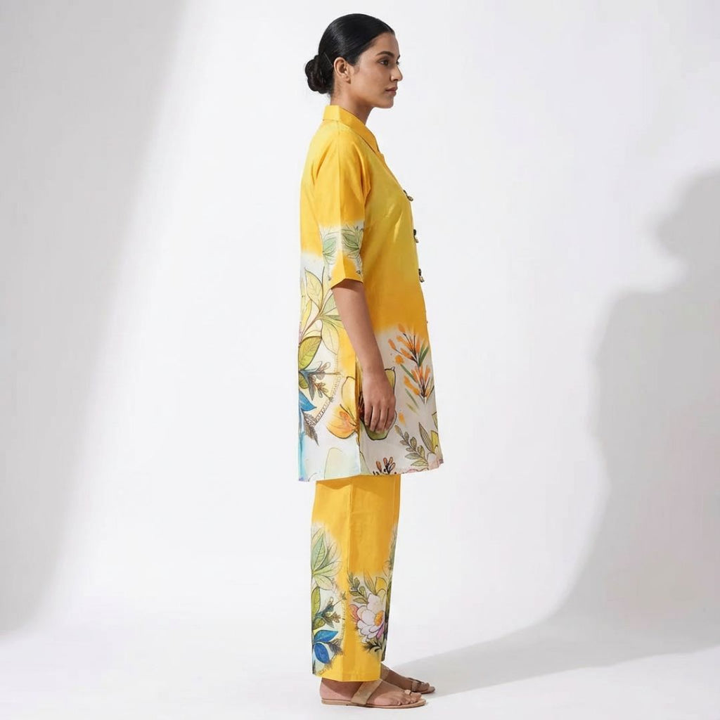 Blueverra Women’s Yellow Floral Printed Co-ord Set