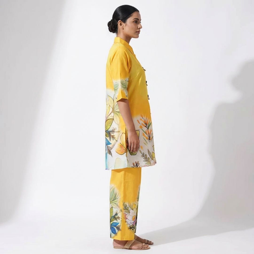 Blueverra Women’s Yellow Floral Printed Co-ord Set