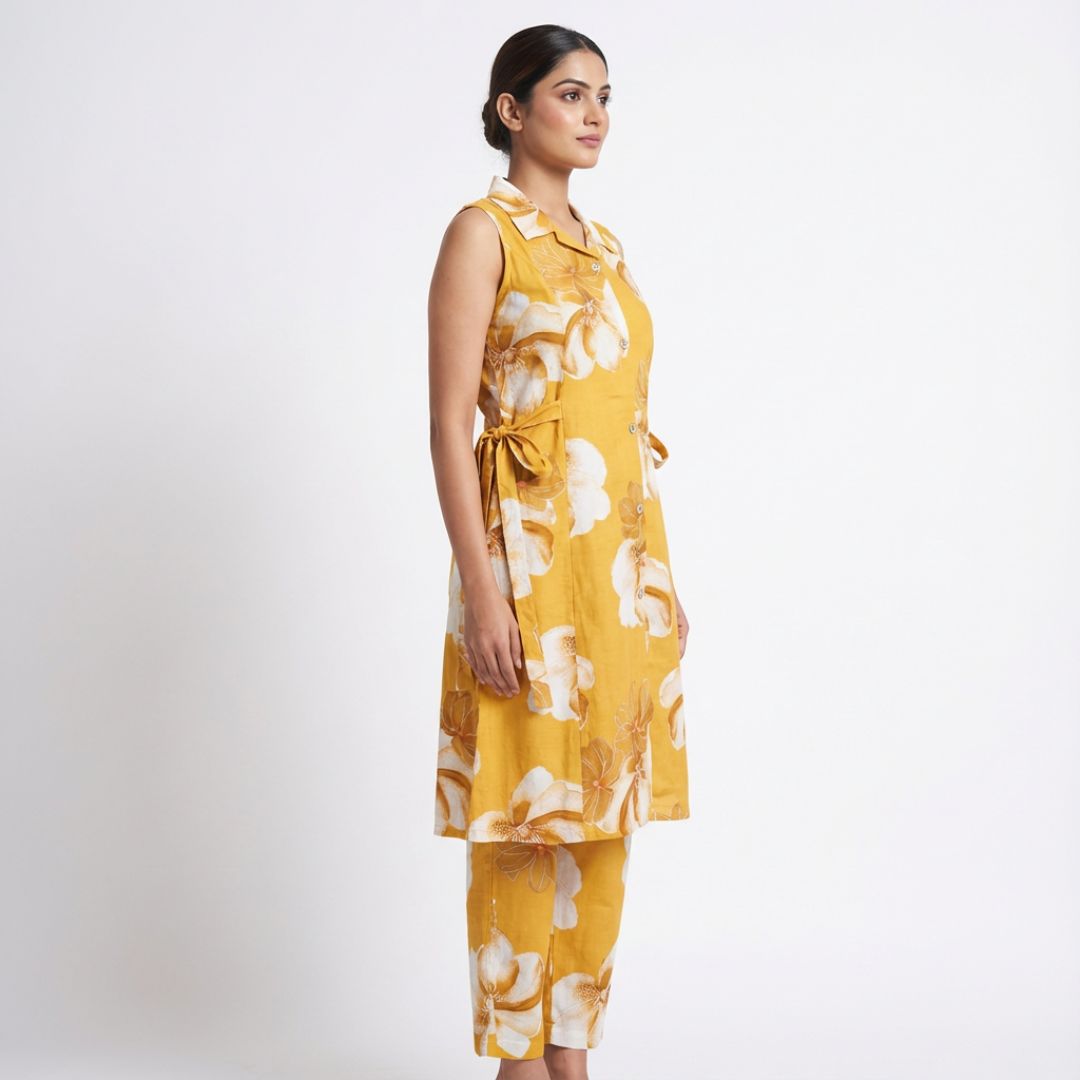 Blueverra Women’s Floral Printed Yellow Co-ord Set