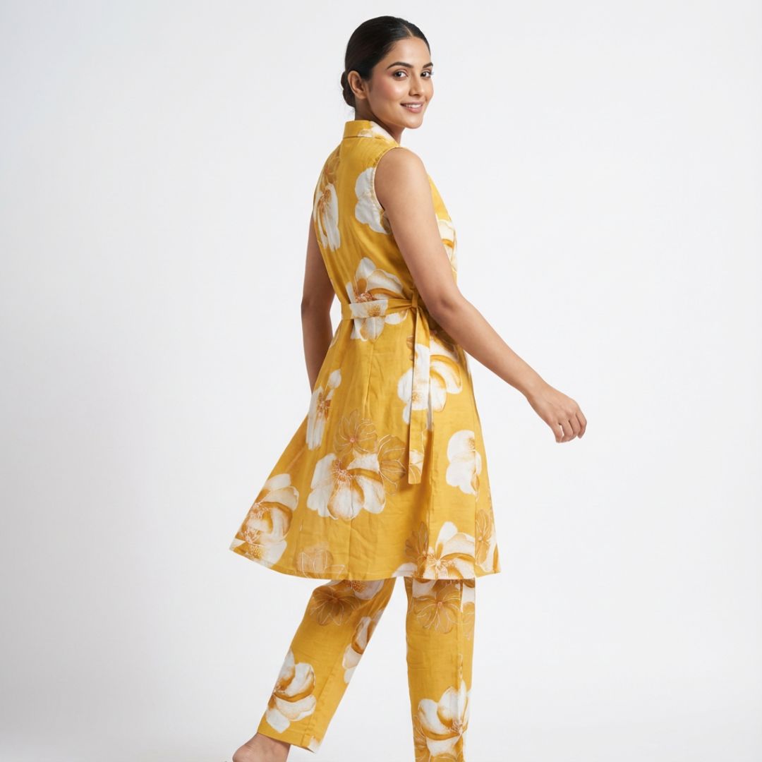 Blueverra Women’s Floral Printed Yellow Co-ord Set
