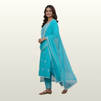 Lucknowi (Chikankari) Vibrant Turquoise Blue