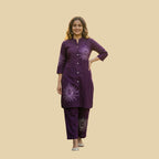 Deep Wine Button-Down Co-ord Set with White Floral Art