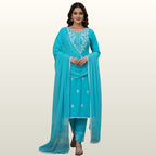 Lucknowi (Chikankari) Vibrant Turquoise Blue