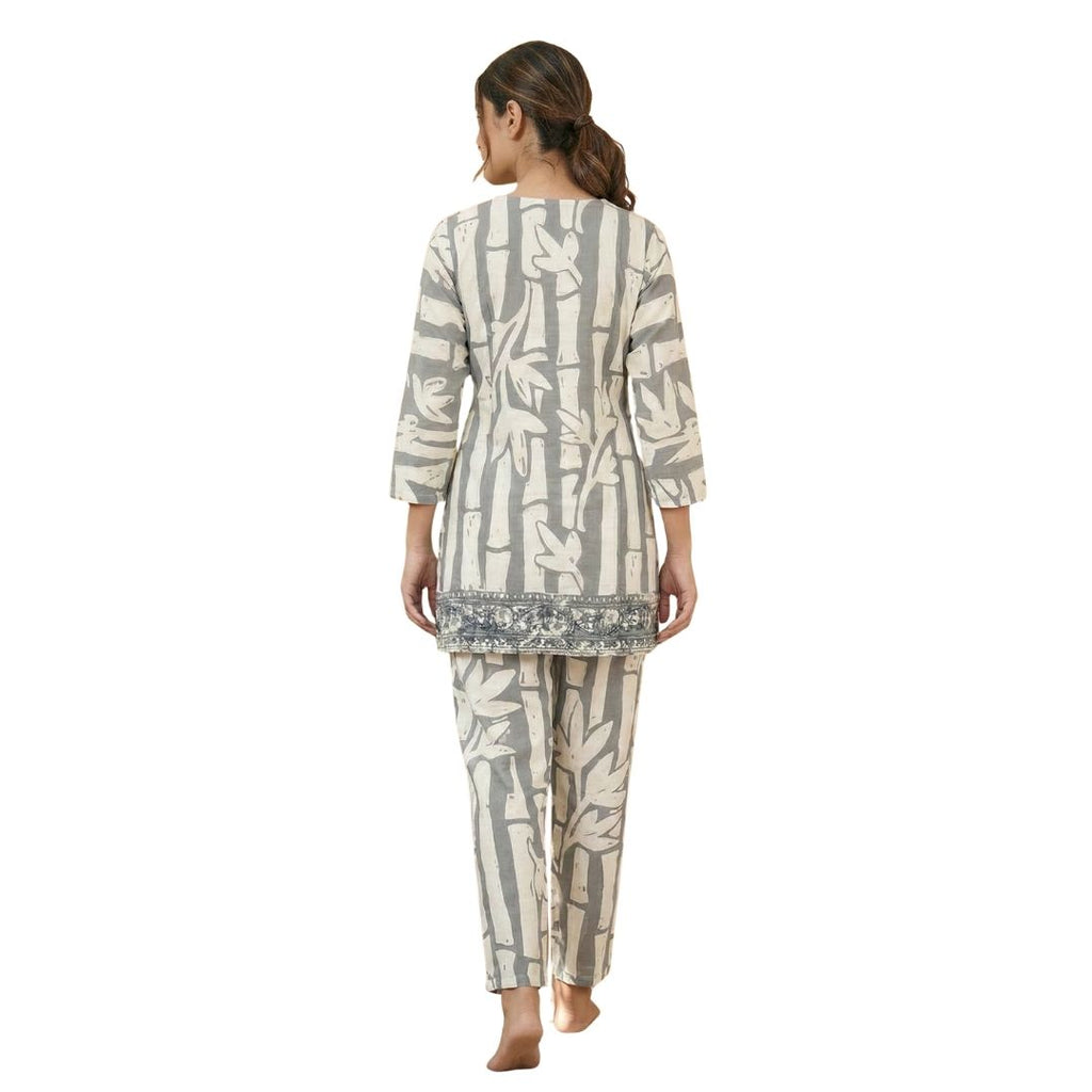 Serene Grey Bamboo Print Cotton Co-ord Set