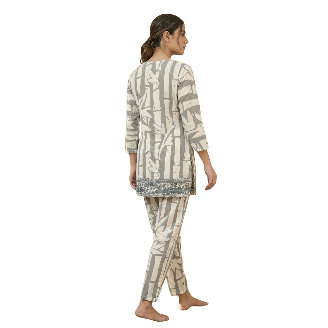 Serene Grey Bamboo Print Cotton Co-ord Set