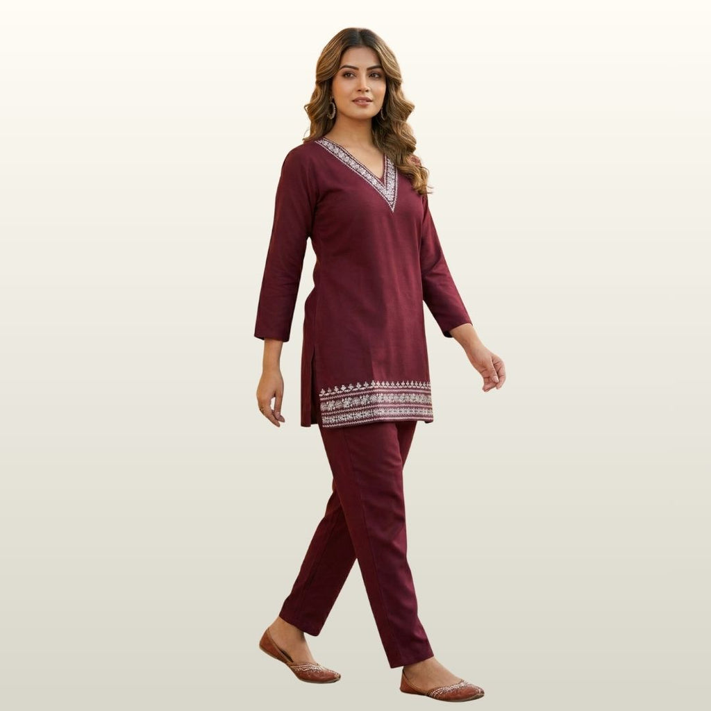 Imported Soft Deep Wine Co-ord Set