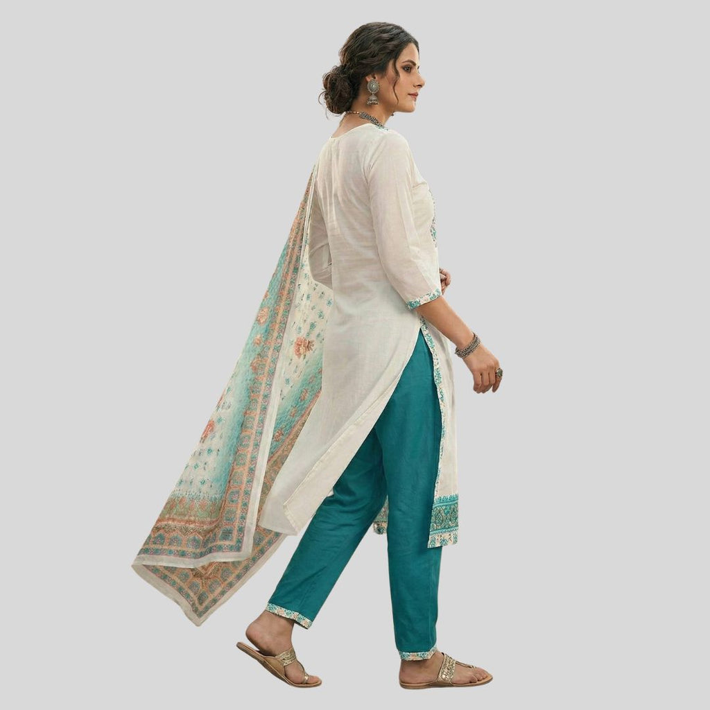 Elegant Teal & White Floral Digital Print Georgette Salwar Suit