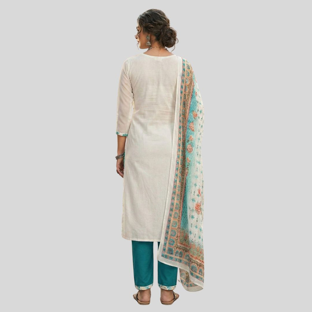 Elegant Teal & White Floral Digital Print Georgette Salwar Suit
