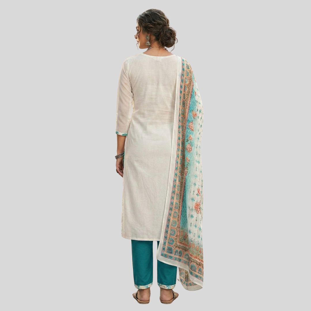 Elegant Teal & White Floral Digital Print Georgette Salwar Suit