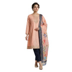 Elegant Peach & Navy Blue Anarkali Kurta Set with Floral Dupatta