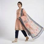 Elegant Peach & Navy Blue Anarkali Kurta Set with Floral Dupatta