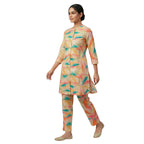 Vibrant Brushstroke Print Cotton Co-ord Set – Beige