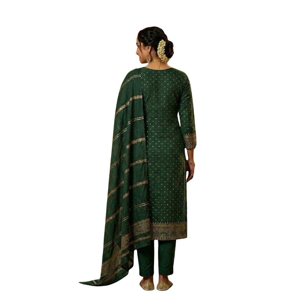 Regal Emerald Green Embroidered Kurta Set with Zari Dupatta