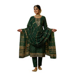 Regal Emerald Green Embroidered Kurta Set with Zari Dupatta