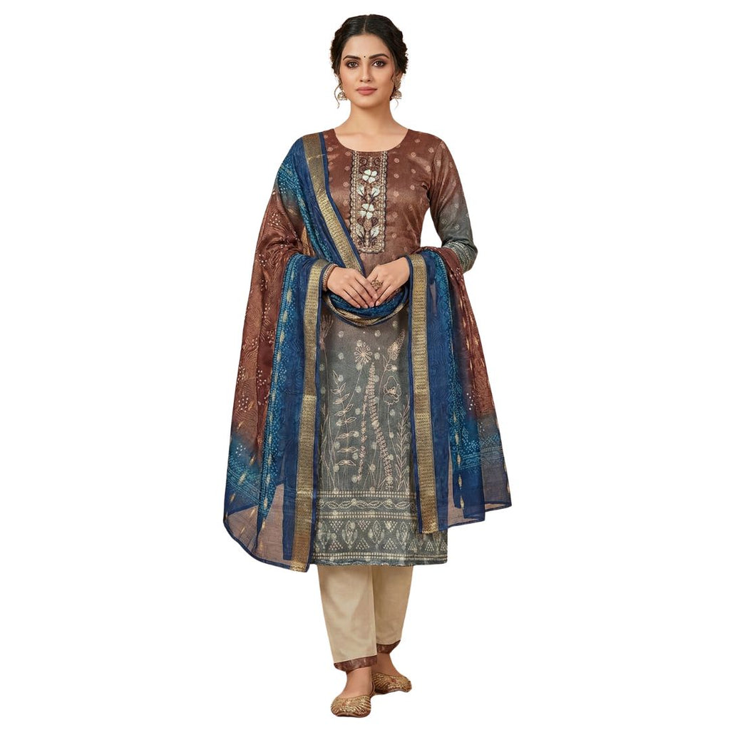 Elegant Rust & Blue Ombre Art Silk Suit Set