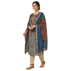 Elegant Rust & Blue Ombre Art Silk Suit Set