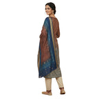 Elegant Rust & Blue Ombre Art Silk Suit Set