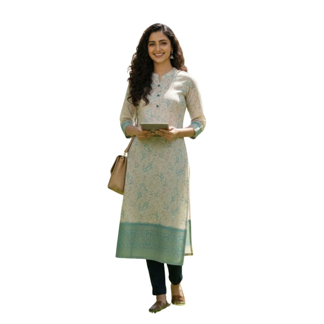Ethereal Floral Print Shimmer Jacquard Kurti