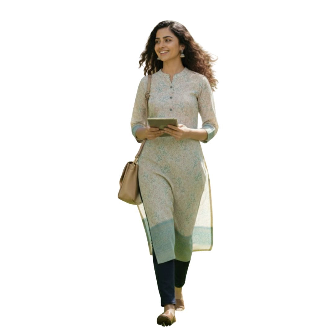 Ethereal Floral Print Shimmer Jacquard Kurti