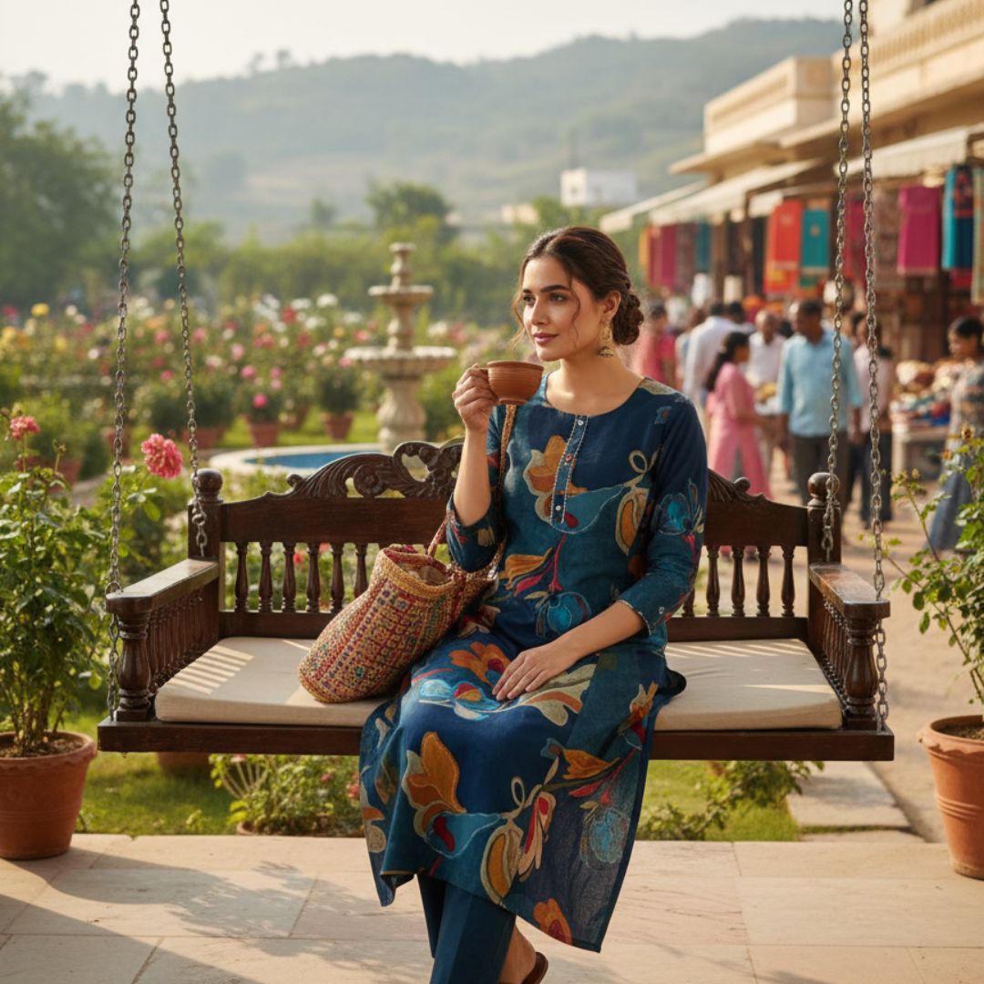 Indigo Floral Modal Kurti