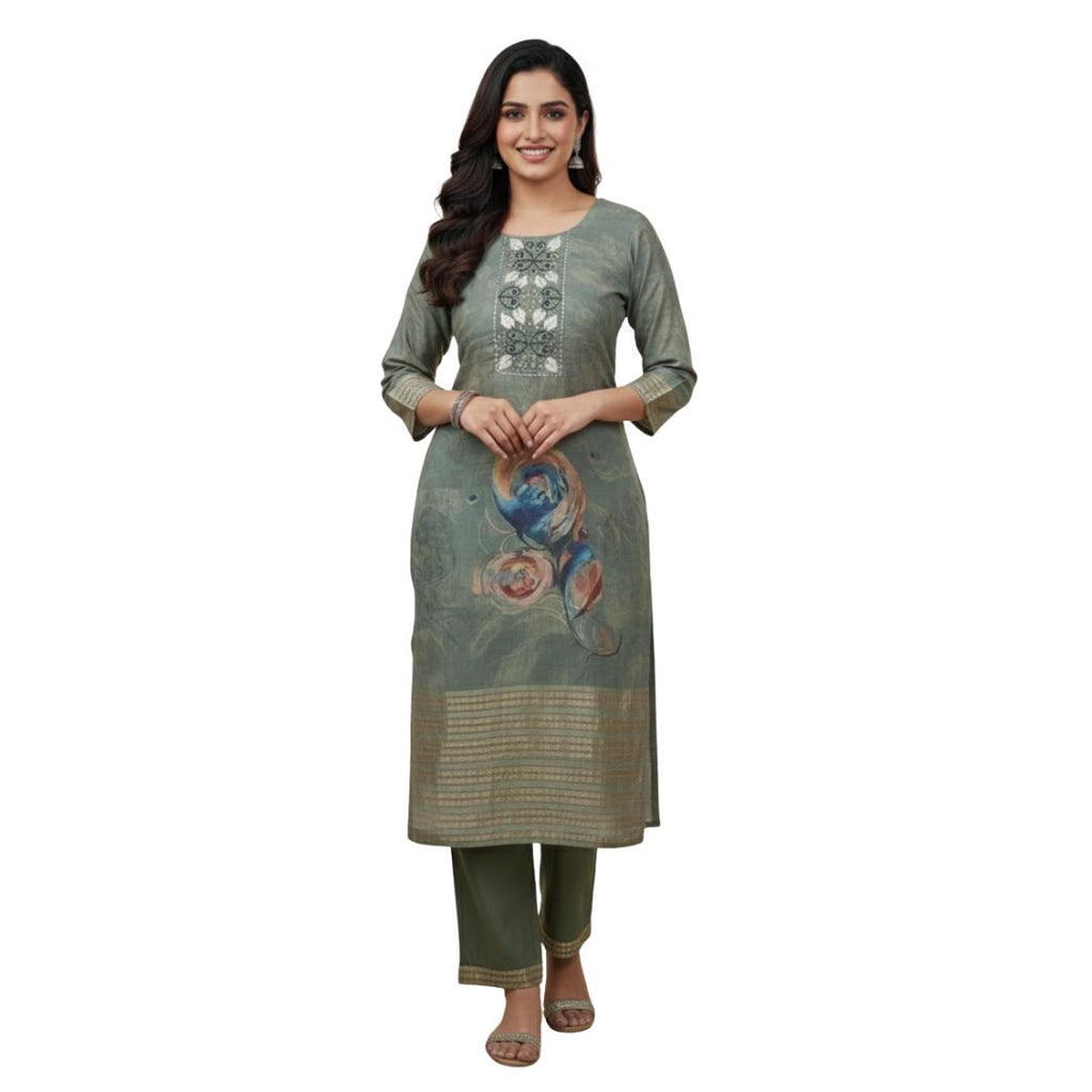 Olive Green Digital Printed Suit Set