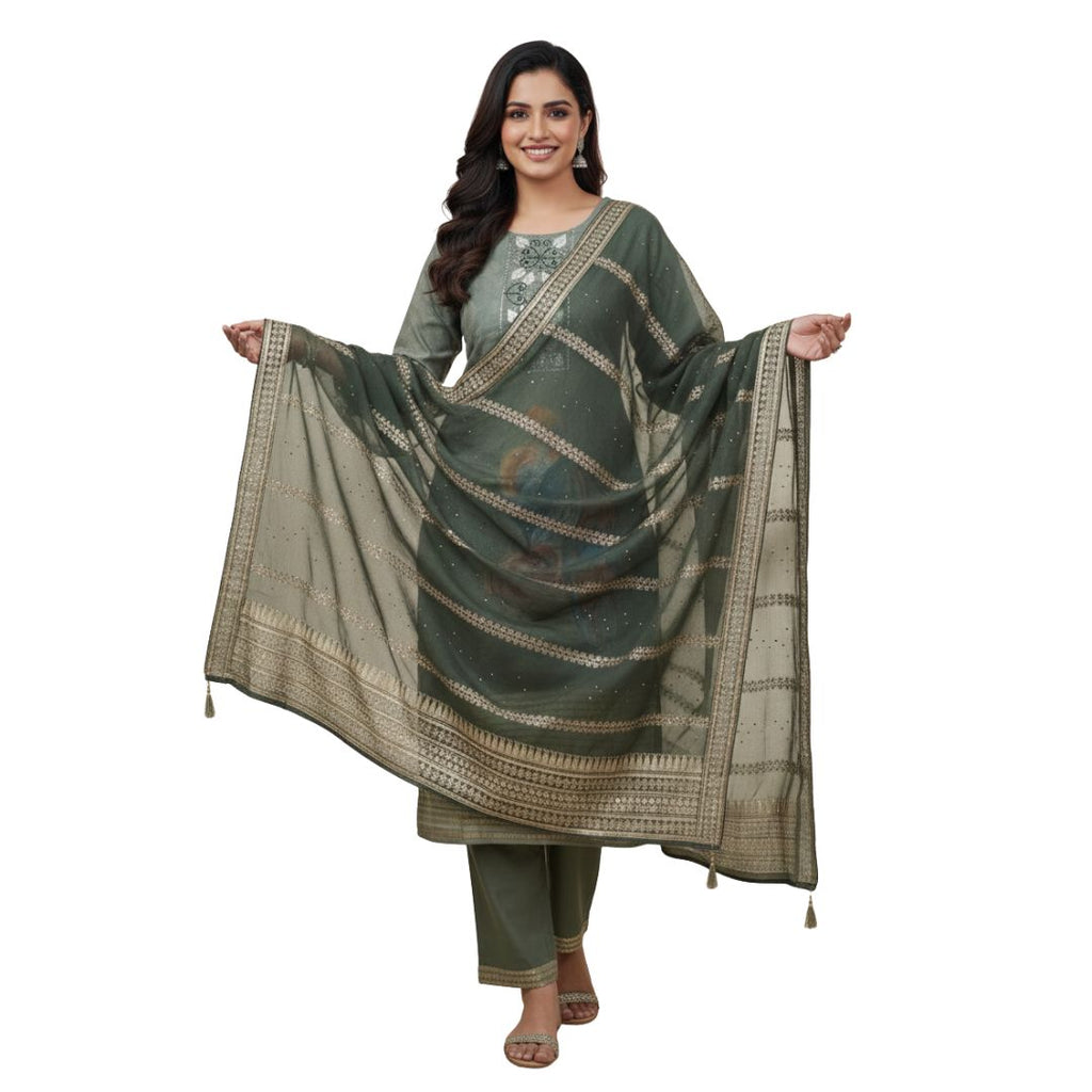 Olive Green Digital Printed Suit Set