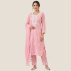 Baby Pink Lucknowi Chikankari 3-Piece Suit Set