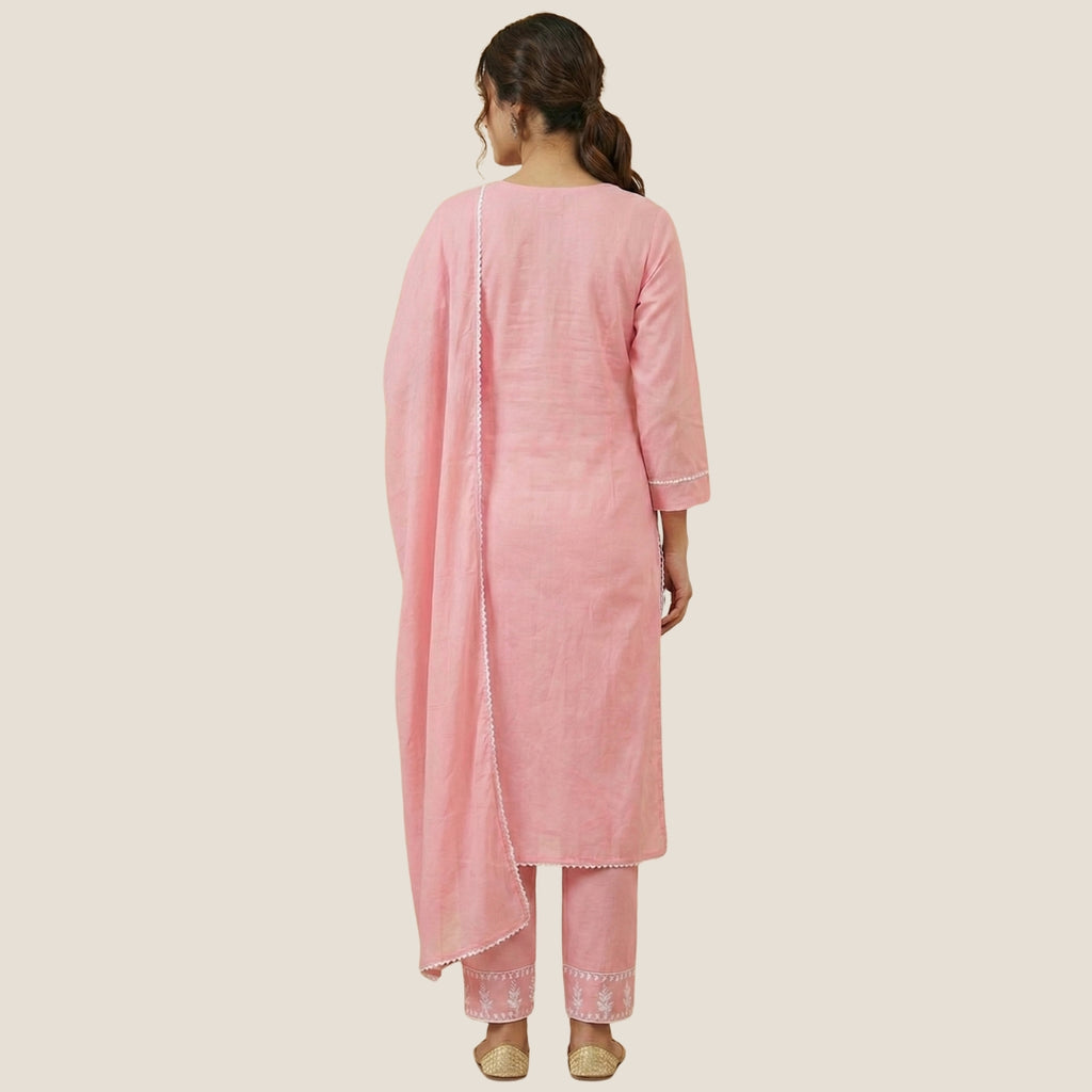 Baby Pink Lucknowi Chikankari 3-Piece Suit Set