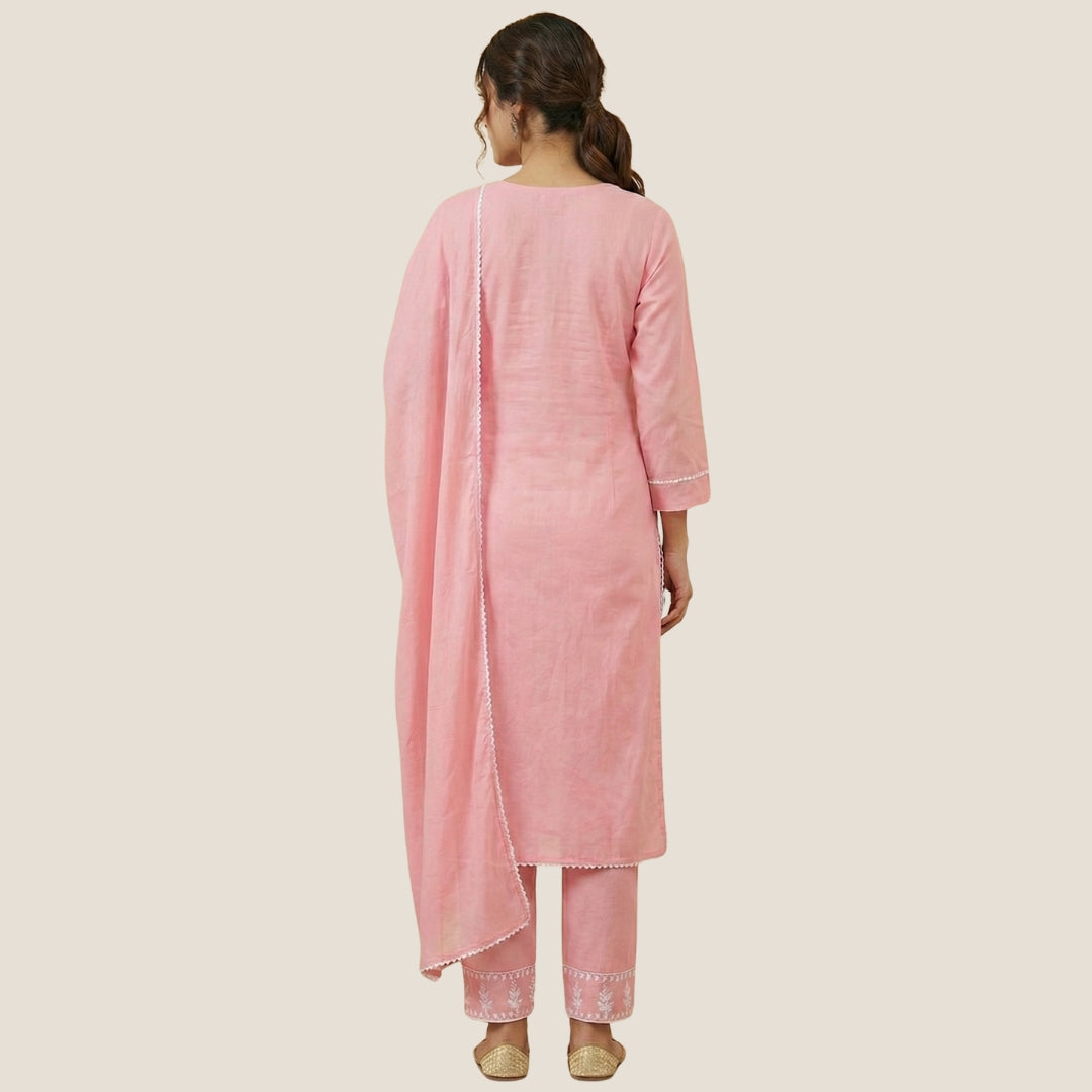 Baby Pink Lucknowi Chikankari 3-Piece Suit Set